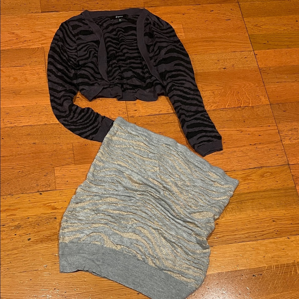 Zebra Print Cardigan and Skirt Set